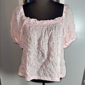 Anthropologie Cloth & Stone Pale Pink & White Stripe Gauzy Puff Sleeve Top SZ M